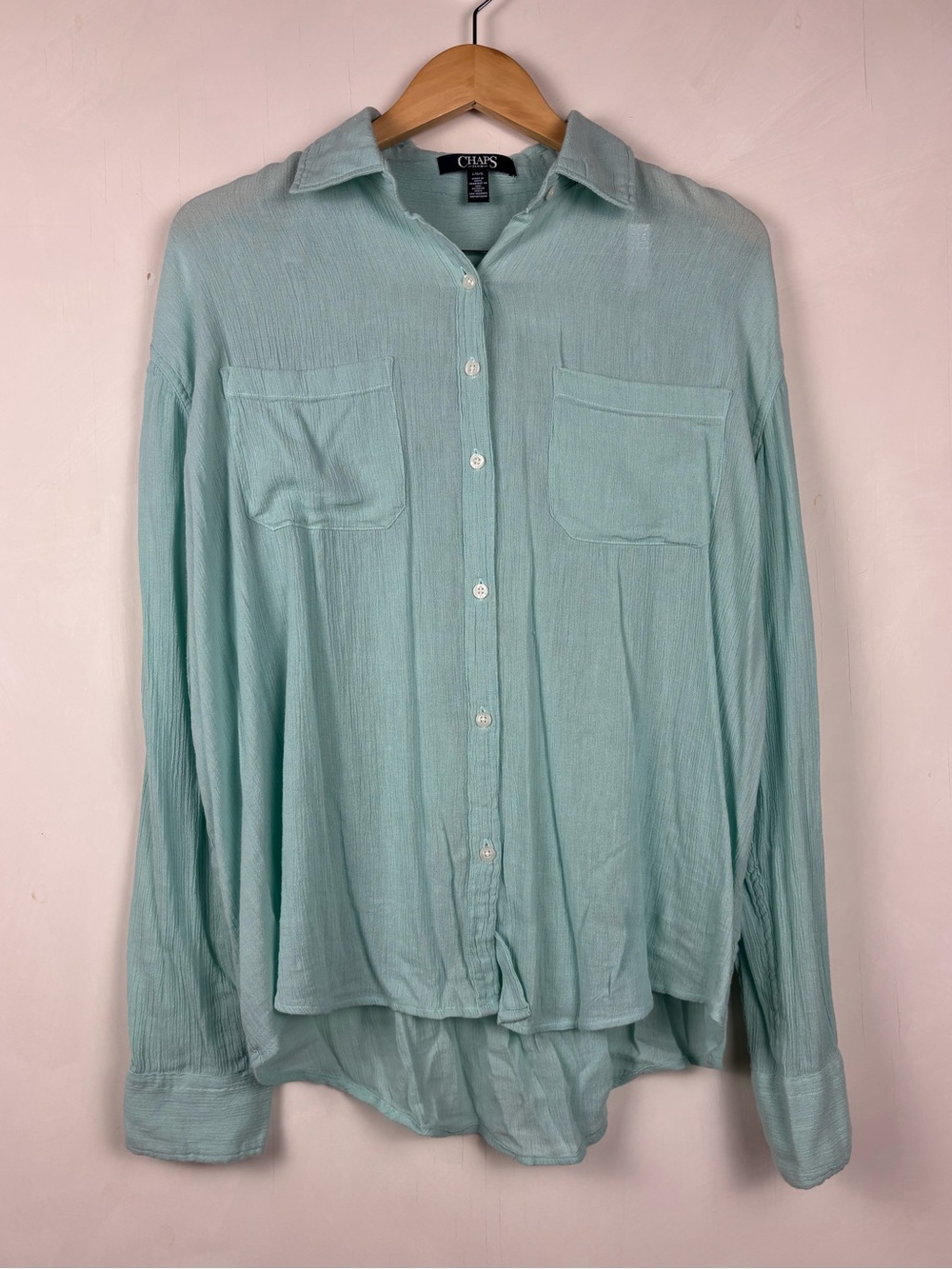 Chaps Seafoam Cotton Blend Button Front Shirt Lightweight Beach Summer Large